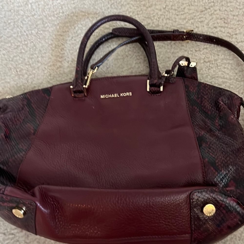 Burgundy and snakeskin Michael Kors bag